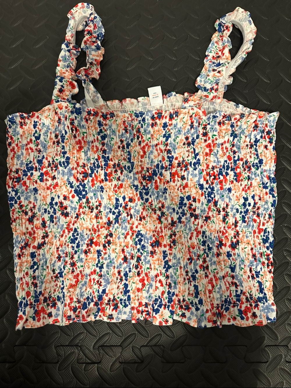 Old Navy White Smocked Tank with Blue & Red Floral Print
